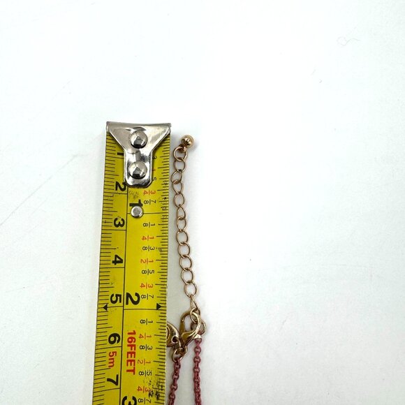 Vintage Red & Blue Floral Necklace With Rhinestone Centerpiece & Pink 14" Chain - Picture 7 of 9